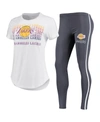 CONCEPTS SPORT WOMEN'S WHITE, CHARCOAL LOS ANGELES LAKERS SONATA T-SHIRT AND LEGGINGS SET