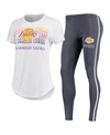 Concepts Sport Women's White, Charcoal Los Angeles Lakers Sonata T-shirt And Leggings Set In White/charcoal