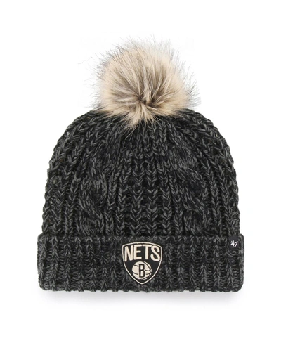47 Brand Women's Black Brooklyn Nets Meeko Cuffed Knit Hat With Pom