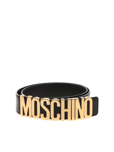 Moschino Logo Lettering Belt In Black