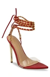 Chase & Chloe ́ Chain Tie-up Stiletto Sandal In Red Pu