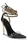 Chase & Chloe ́ Chain Tie-up Stiletto Sandal In Black Pu
