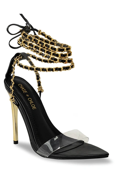 Chase & Chloe ́ Chain Tie-up Stiletto Sandal In Black Pu