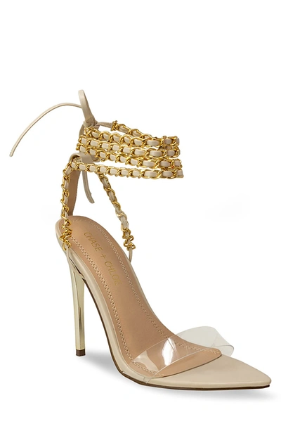 Chase & Chloe ́ Chain Tie-up Stiletto Sandal In Nude Pu