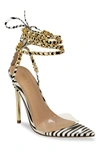 Chase & Chloe ́ Chain Tie-up Stiletto Sandal In Zebra Pu