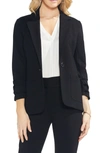 Vince Camuto Ruched-sleeve Ponte Blazer In Black