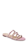 Valentino Pink Rockstud Flat Slide Sandals In Pink