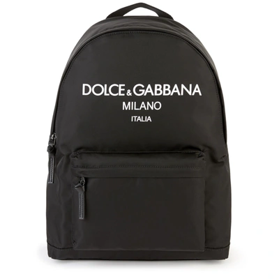 Dolce & Gabbana Kids' Nylon Backpack With Rubberized Logo In Black