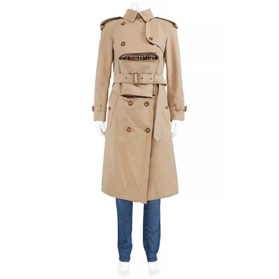 Burberry Cotton And Shearling Deconstructed Double-breasted Trench Coat, Brand Size 6 (us Size 4) In Tortoise,yellow