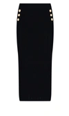 Balmain Decorative-buttons Ribbed Pencil Skirt In Black