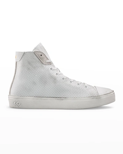 Koio Leather High-top Court Sneakers In Chalk Perforated