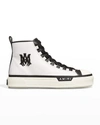 Amiri Ma Court Leather And Canvas High-top Trainers In White Bl