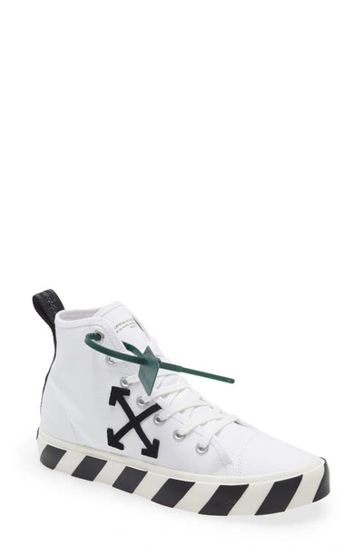 Off-white Vulcanized Canvas Mid-top Sneakers In White Black