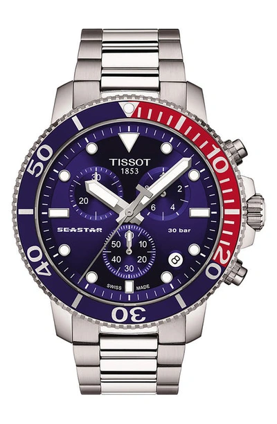 Tissot Men's Swiss Chronograph Seastar 1000 Stainless Steel Bracelet Watch 46mm In Blue/silver