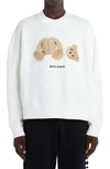 Palm Angels Bear Embroidered Boxy-fit Cotton-jersey Sweatshirt In Off White Brown