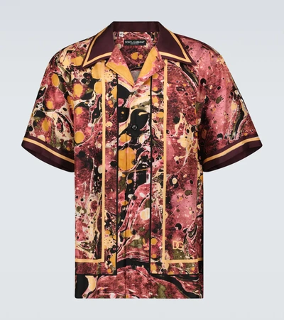 Dolce & Gabbana Marble-print Silk Bowling Shirt In Multicolor