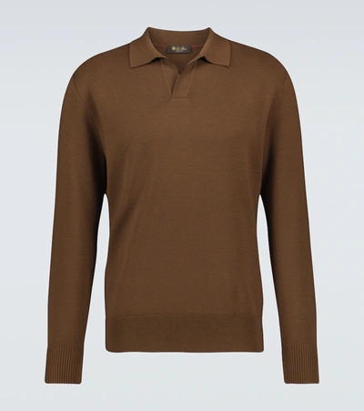 Loro Piana Wool Long-sleeved Polo Shirt In Desert