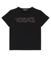 Versace Kids' Embellished Logo Cotton Jersey T-shirt In Black
