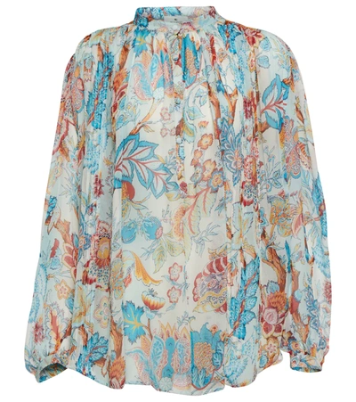 Etro Pleated Floral-print Silk-chiffon Blouse In Multicolore