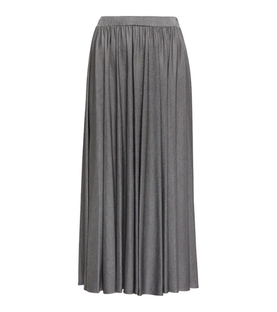 Max Mara Pleated Leather Effect Midi Skirt In Grey