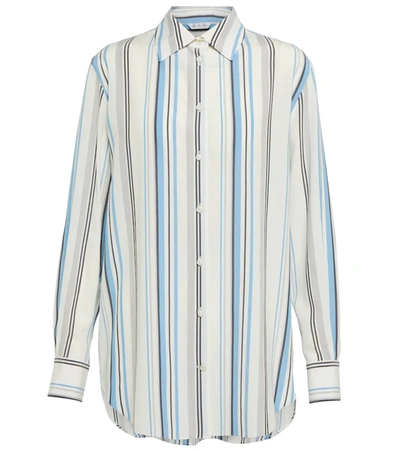 Loro Piana Idelle Striped Button-down Silk Shirt In Fancy Nut Milk Water Mirror Black