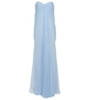 Alexander Mcqueen Strapless Silk Chiffon Gown In Blue