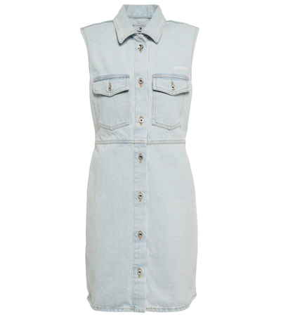 Off-white Diag Cotton Denim Minidress In Blue