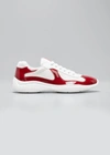 Prada Low Contrasting Panel Sneakers In Rubino Bianco