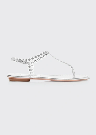 Aquazzura Tequila Crystal-embellished Pvc And Metallic Leather Sandals In Transparent,silver