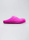 Marni Fussbett Sabot Magenta Calf Hair Mules In Fuchsia