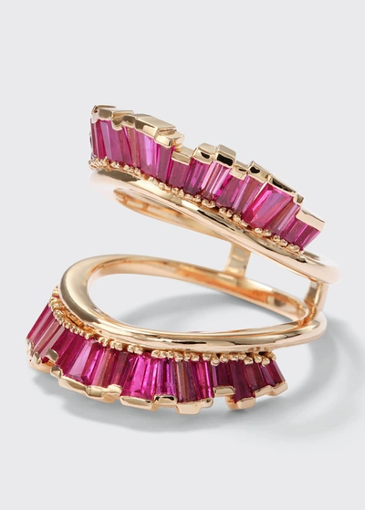 Nak Armstrong Wing Guard Ring With Rubies And Pink Tourmaline In Rg
