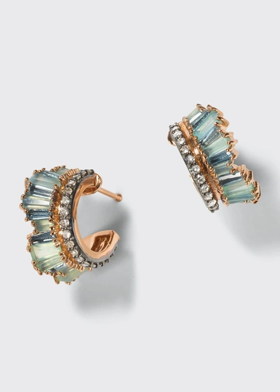 Nak Armstrong Petite Ruched Hoop Earrings With Blue Peru Opal, Aquamarine And Diamonds