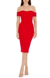 Dress The Population Bailey Off The Shoulder Body-con Dress In Rouge