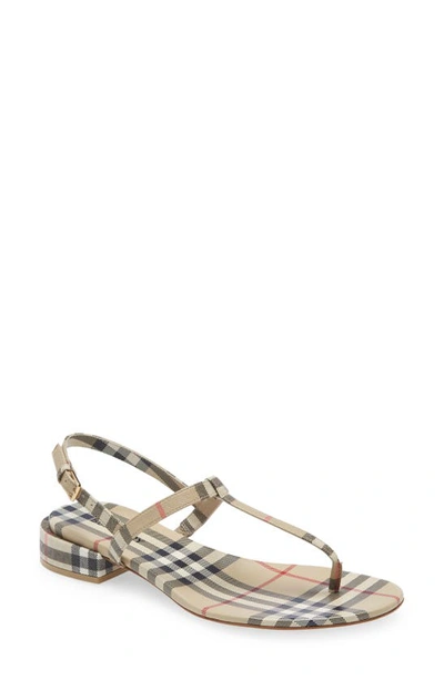 Burberry Checked Leather Slingback Sandals In Brown