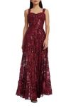 Dress The Population Women's Anabel Red Sequin Fit And Flare Gown In Port