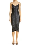 ALEXANDER WANG STRETCH SATIN JERSEY RUCHED MIDI DRESS