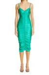 Alexander Wang Stretch Satin Jersey Ruched Midi Dress In Poison Ivy