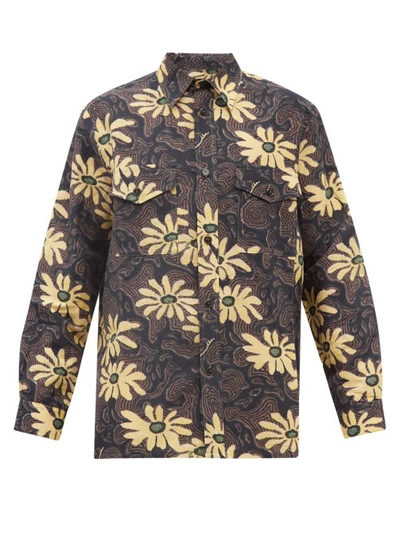 Nanushka Zander Floral-print Linen-blend Shirt In Blue