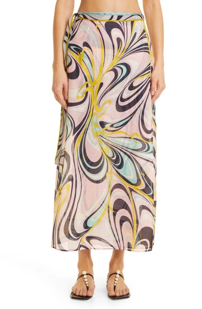 Emilio Pucci Print Cotton Cover-up Wrap Skirt In 058 Navy Rosa