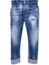 DSQUARED2 DSQUARED2 LOGO PATCH DISTRESSED CROPPED JEANS