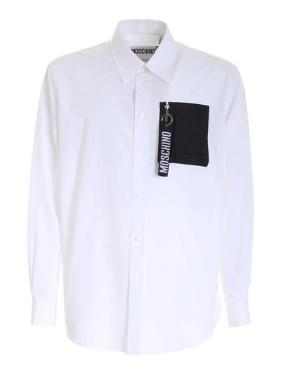 Moschino Logo Charm Pocket Buttoned Shirt In White