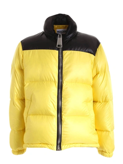 Moschino Logo Embroidered Zipped Down Jacket In Yellow