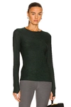 Beyond Yoga Featherweight Classic Crew Pullover Top In Forest Green-pine