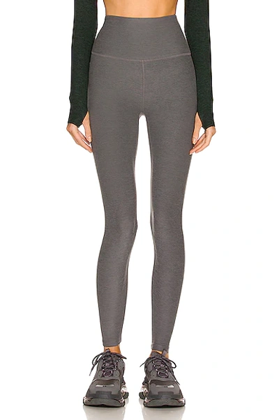 Beyond Yoga Caught In The Midi High-waist Space-dye Leggings In Pewter Heather