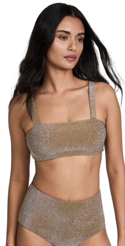 Mikoh Kano Metallic Flat Elastic Square Top In Metallic Smoky Quartz