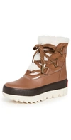 Sorel Joan Of Arctic Leather Faux-fur Snow Booties In Velvet Tan/chalk