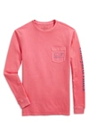 Vineyard Vines Garment Dyed Vintage Whale Long-sleeve Pocket Graphic Tee In Lobster Reef