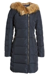 COLE HAAN FEATHER & DOWN PUFFER JACKET WITH FAUX FUR TRIM