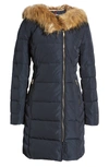 Cole Haan Feather & Down Puffer Jacket With Faux Fur Trim In Navy