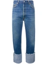 RE/DONE RE/DONE HIGH RISE STRAIGHT LEG BLUE JEANS WITH TURNED UP CUFFS,1016HSF11735935